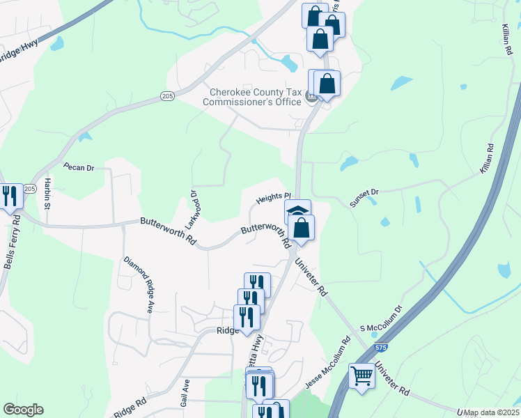 map of restaurants, bars, coffee shops, grocery stores, and more near 202 Heights Place in Canton