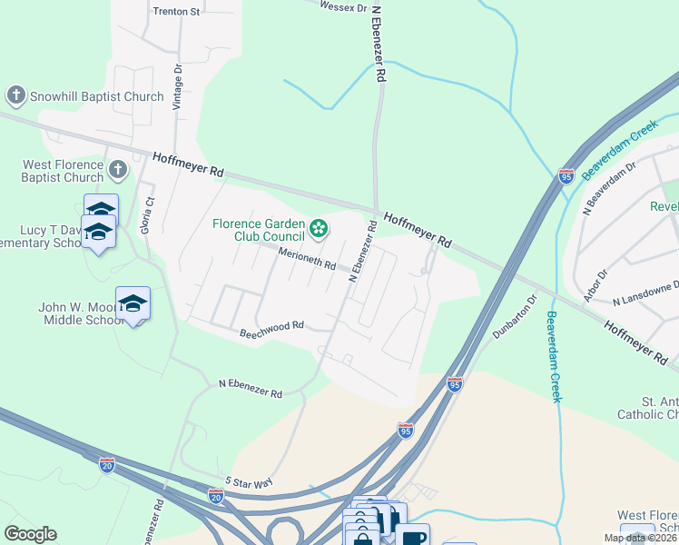 map of restaurants, bars, coffee shops, grocery stores, and more near 422 Harborough Court in Florence