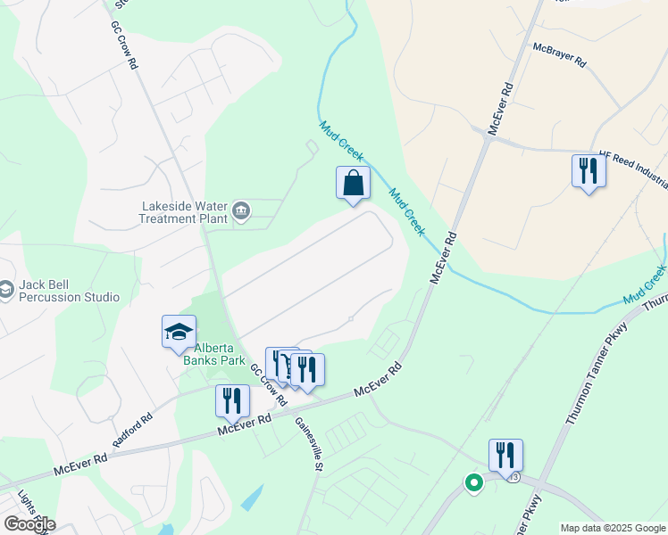 map of restaurants, bars, coffee shops, grocery stores, and more near 5625 Newberry Point Drive in Flowery Branch