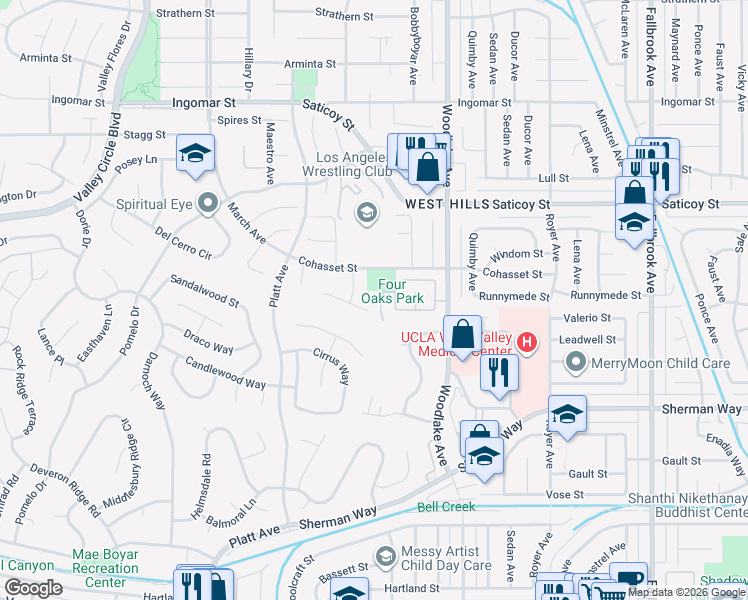 map of restaurants, bars, coffee shops, grocery stores, and more near 7416 Jason Avenue in Los Angeles