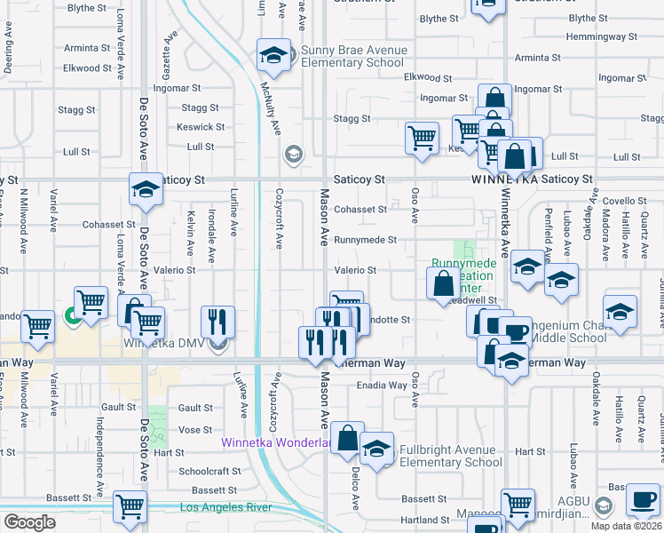 map of restaurants, bars, coffee shops, grocery stores, and more near in Los Angeles