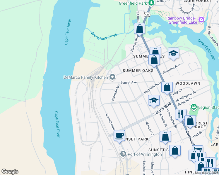 map of restaurants, bars, coffee shops, grocery stores, and more near 22 Madison Street in Wilmington