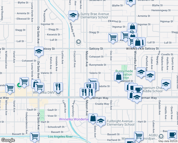 map of restaurants, bars, coffee shops, grocery stores, and more near in Los Angeles