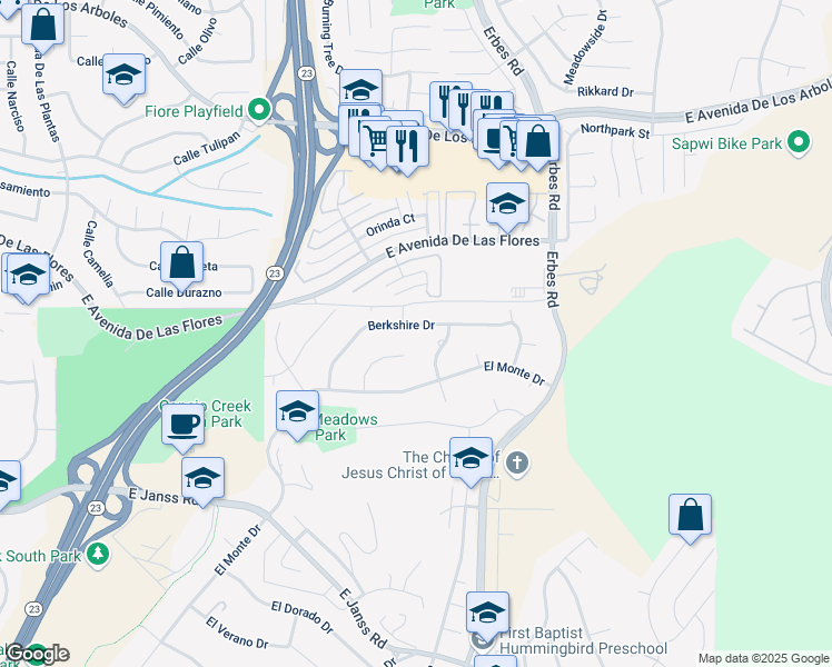 map of restaurants, bars, coffee shops, grocery stores, and more near 1981 Coventry Court in Thousand Oaks