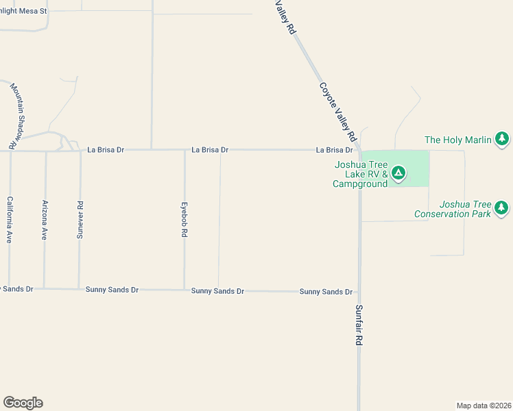 map of restaurants, bars, coffee shops, grocery stores, and more near La Brisa Drive in Joshua Tree