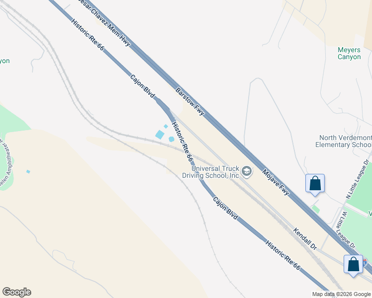 map of restaurants, bars, coffee shops, grocery stores, and more near 18572 Cajon Boulevard in San Bernardino