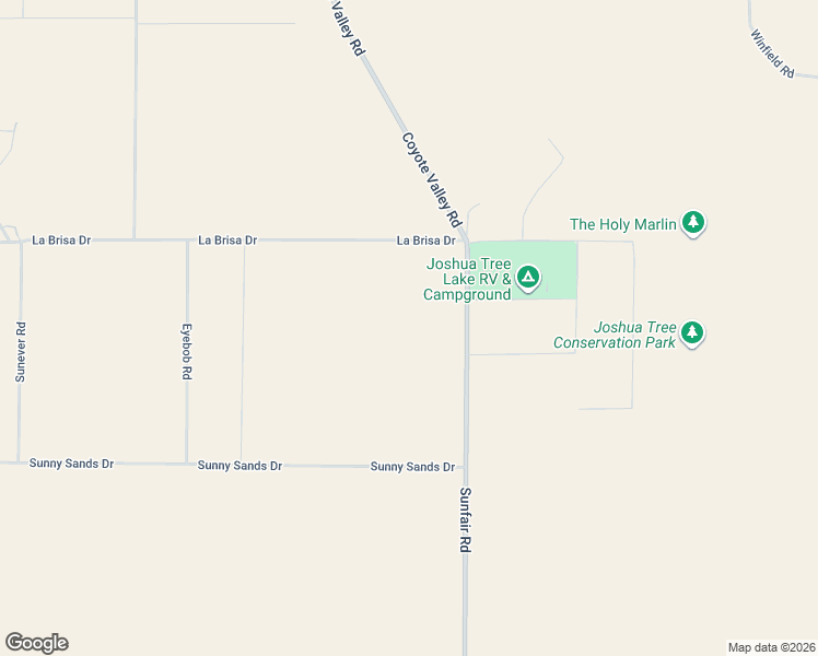 map of restaurants, bars, coffee shops, grocery stores, and more near 2740 Sunfair Road in Joshua Tree