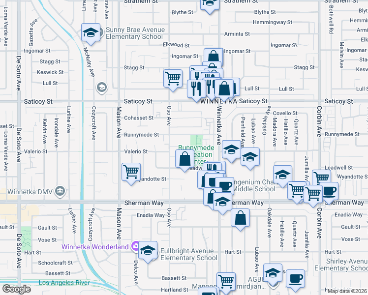 map of restaurants, bars, coffee shops, grocery stores, and more near in Los Angeles