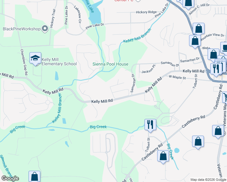 map of restaurants, bars, coffee shops, grocery stores, and more near 204 Pine Forest Drive in Cumming