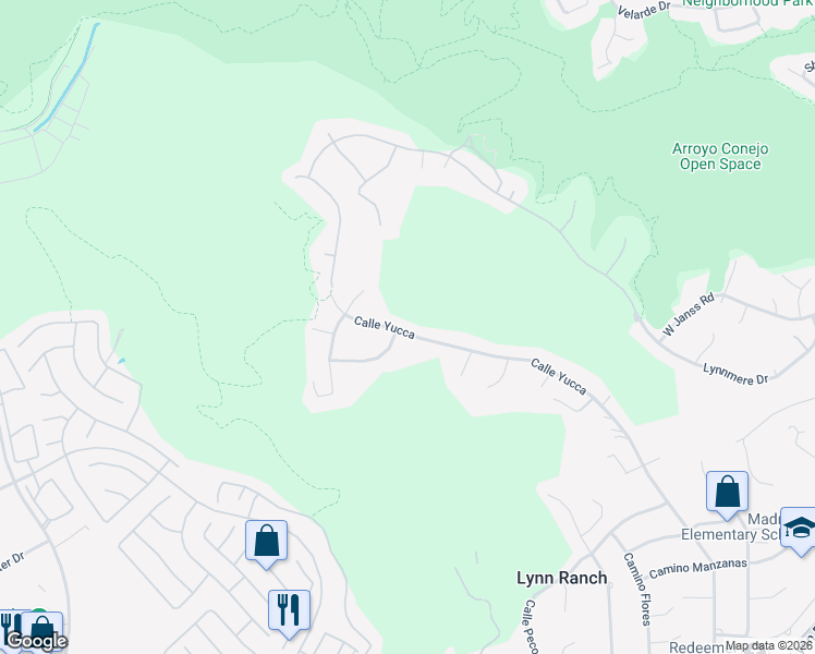 map of restaurants, bars, coffee shops, grocery stores, and more near 2038 Calle Yucca in Thousand Oaks