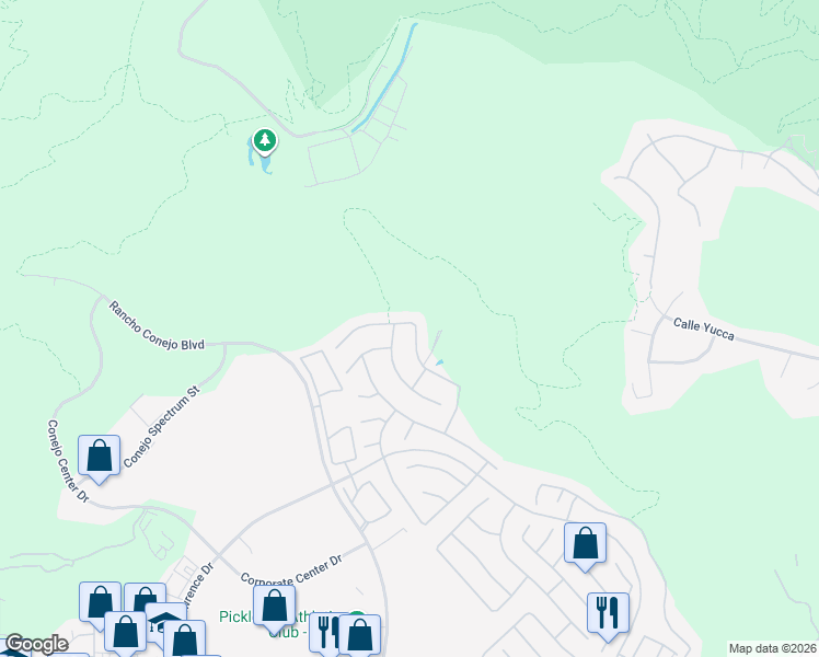 map of restaurants, bars, coffee shops, grocery stores, and more near 1962 Roadrunner Avenue in Thousand Oaks