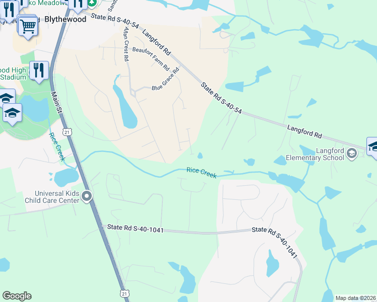 map of restaurants, bars, coffee shops, grocery stores, and more near in Blythewood