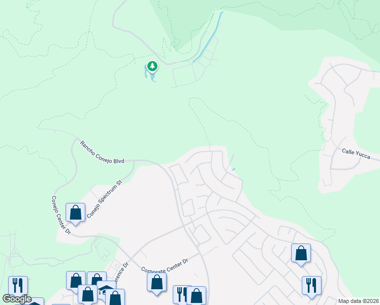 map of restaurants, bars, coffee shops, grocery stores, and more near 2029 Roadrunner Avenue in Thousand Oaks