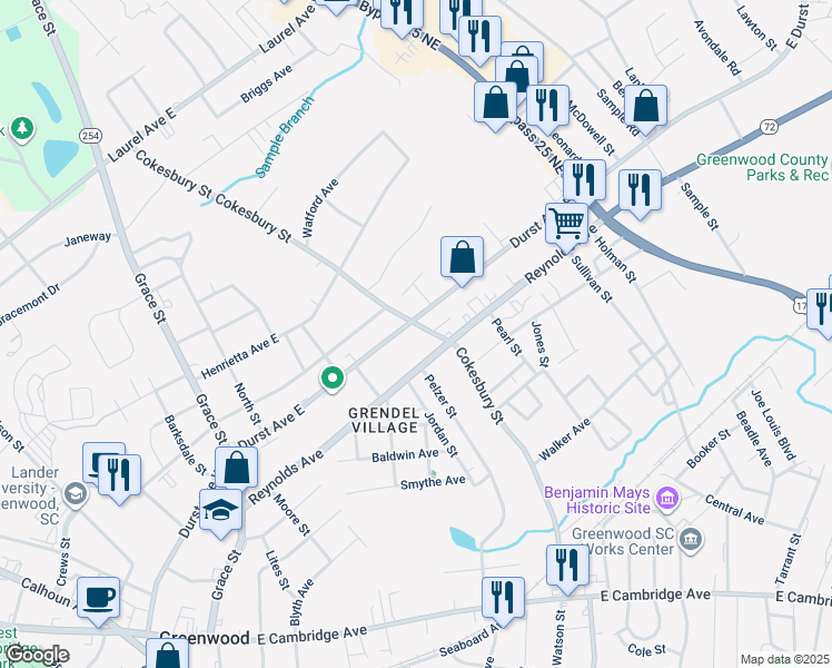 map of restaurants, bars, coffee shops, grocery stores, and more near 921 Reynolds Avenue in Greenwood