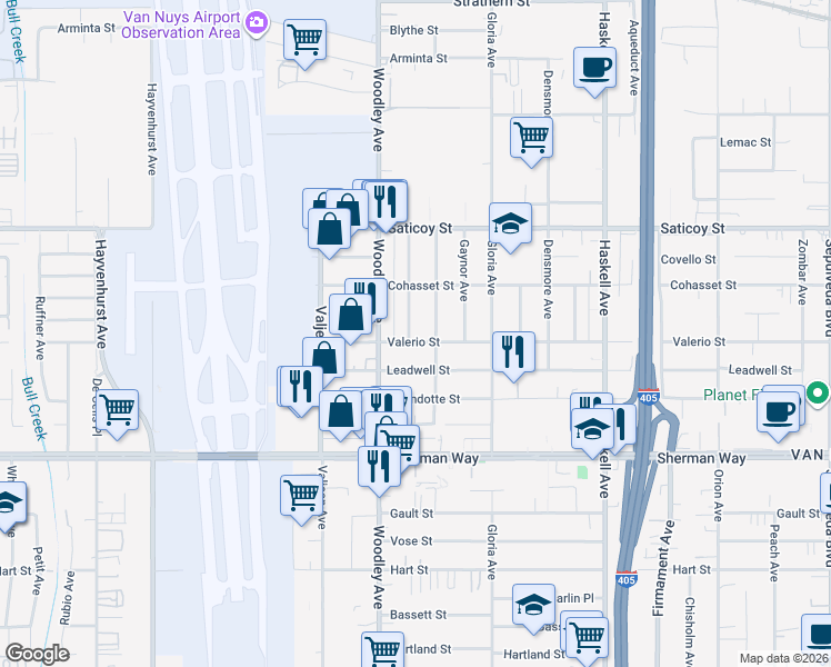 map of restaurants, bars, coffee shops, grocery stores, and more near 7406 Collett Avenue in Los Angeles