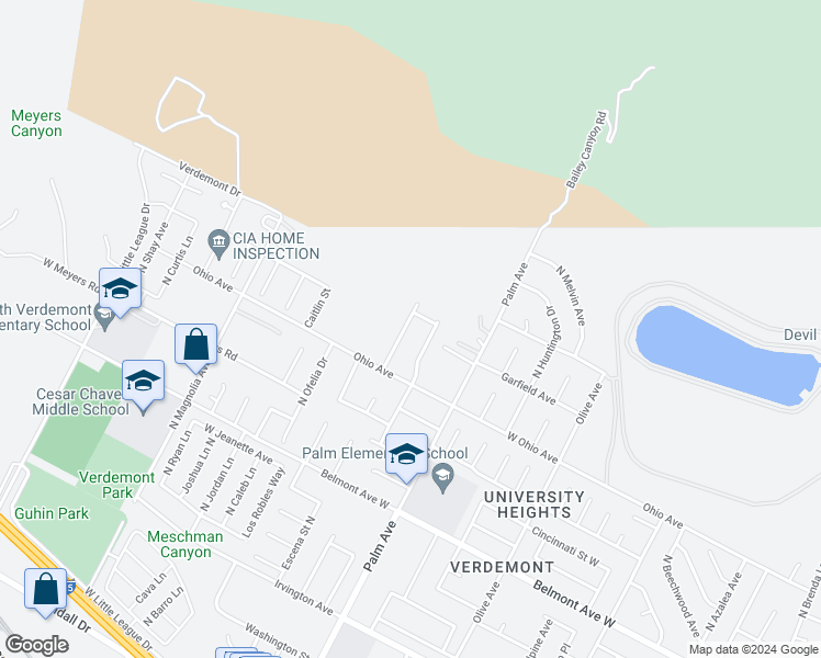 map of restaurants, bars, coffee shops, grocery stores, and more near 6835 Escena Street North in San Bernardino