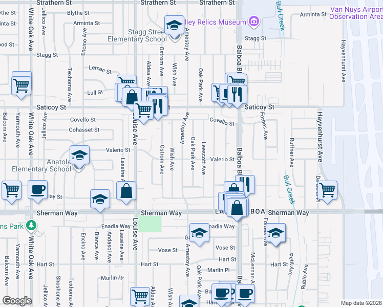 map of restaurants, bars, coffee shops, grocery stores, and more near 7357 Leescott Avenue in Los Angeles