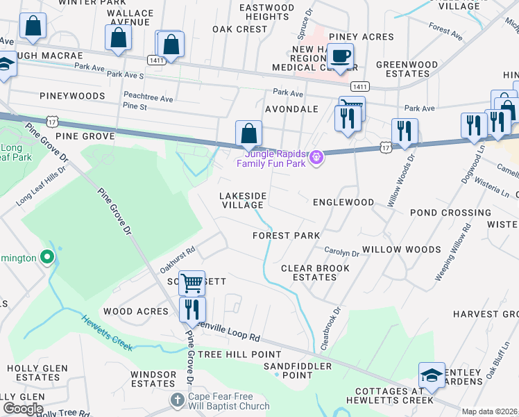 map of restaurants, bars, coffee shops, grocery stores, and more near 433 Arbor Way in Wilmington