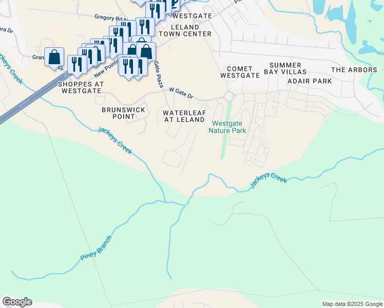 map of restaurants, bars, coffee shops, grocery stores, and more near 1187 Shellbank Lane in Leland