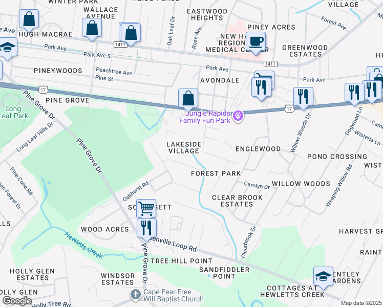 map of restaurants, bars, coffee shops, grocery stores, and more near 433 Arbor Way in Wilmington