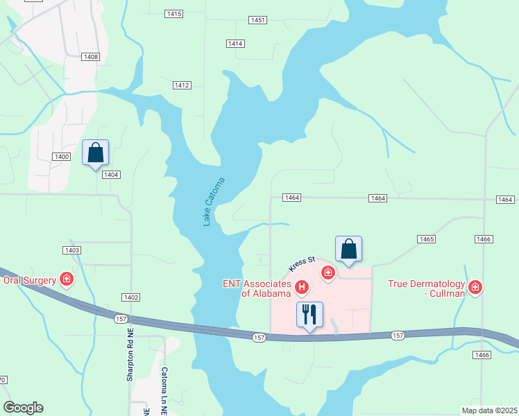 map of restaurants, bars, coffee shops, grocery stores, and more near 2021 Dahlke Drive in Cullman