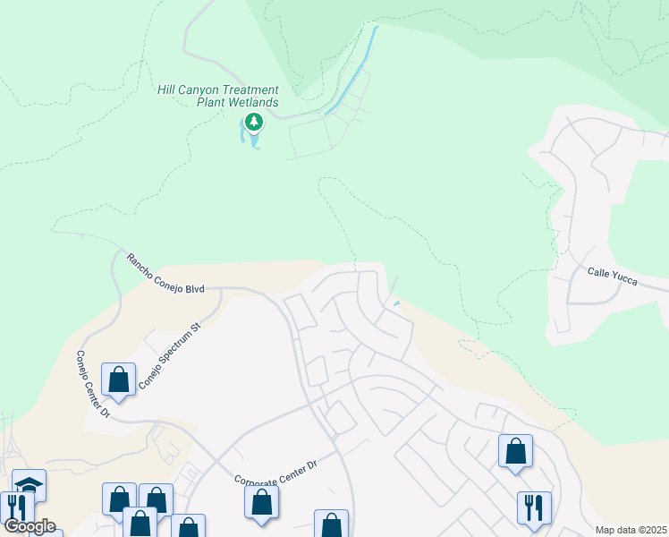 map of restaurants, bars, coffee shops, grocery stores, and more near 2013 Roadrunner Avenue in Thousand Oaks