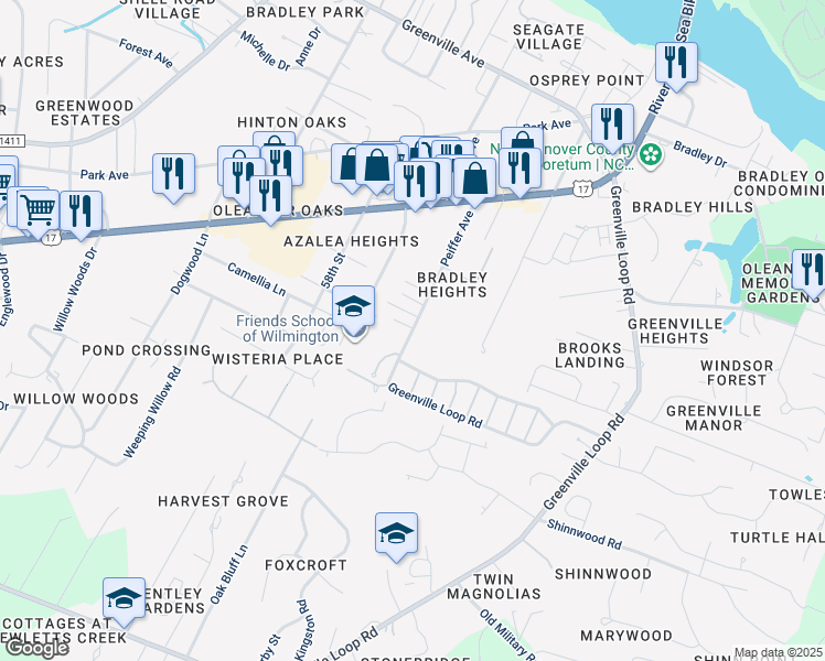 map of restaurants, bars, coffee shops, grocery stores, and more near 253 Peiffer Avenue in Wilmington