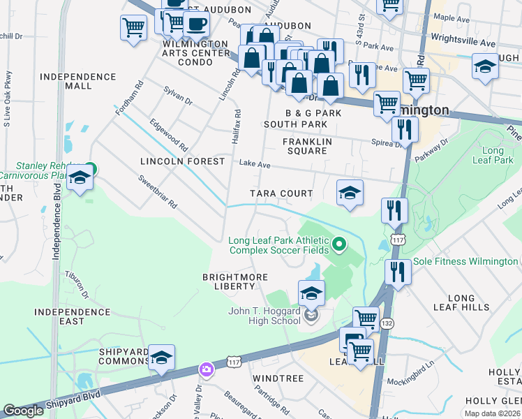 map of restaurants, bars, coffee shops, grocery stores, and more near 1717 South 41st Street in Wilmington