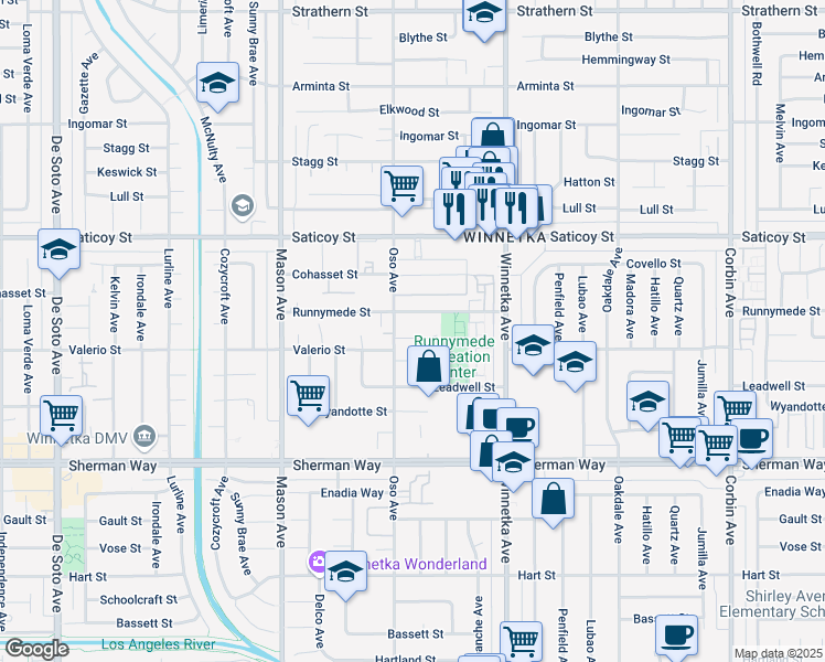 map of restaurants, bars, coffee shops, grocery stores, and more near 20243 Gifford Street in Los Angeles