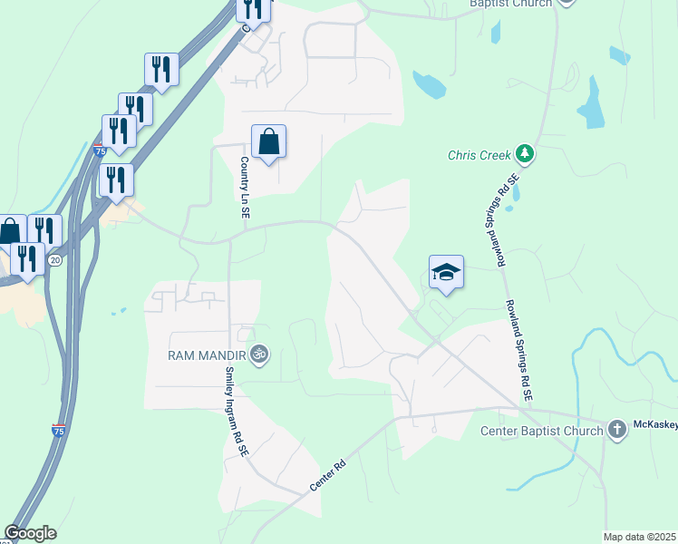 map of restaurants, bars, coffee shops, grocery stores, and more near 214 Georgia 20 Spur in Cartersville