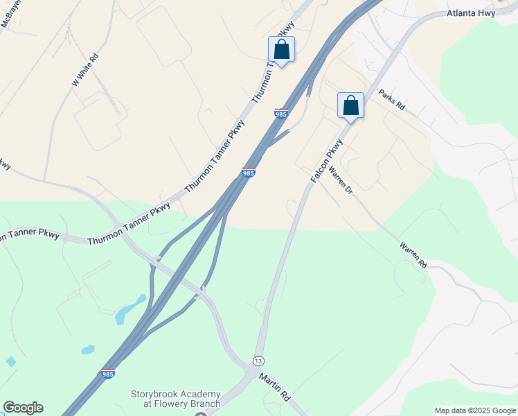 map of restaurants, bars, coffee shops, grocery stores, and more near 4020 Falcon Parkway in Flowery Branch