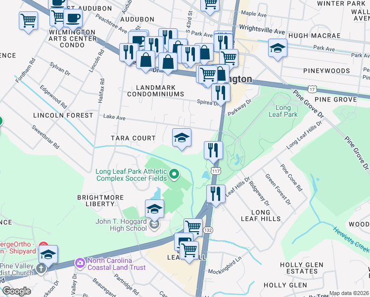 map of restaurants, bars, coffee shops, grocery stores, and more near 4412 Lake Avenue in Wilmington