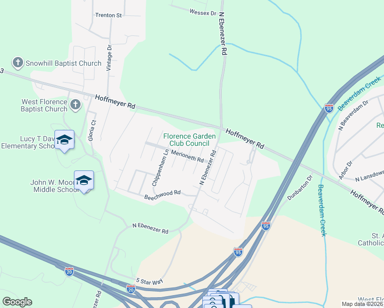 map of restaurants, bars, coffee shops, grocery stores, and more near 459 Edenderry Way in Florence