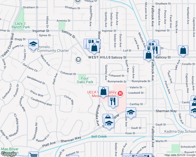map of restaurants, bars, coffee shops, grocery stores, and more near 7442 Bobbyboyar Avenue in Los Angeles