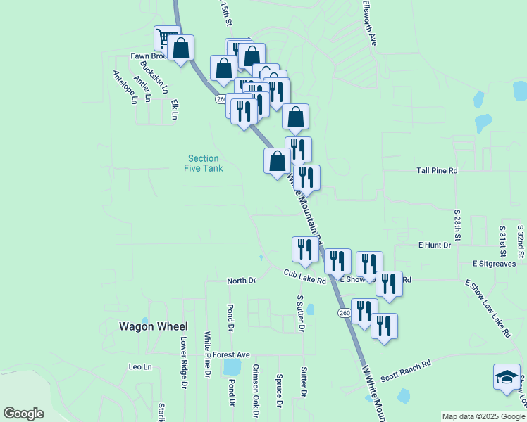 map of restaurants, bars, coffee shops, grocery stores, and more near 4850 South White Mountain Road in Show Low