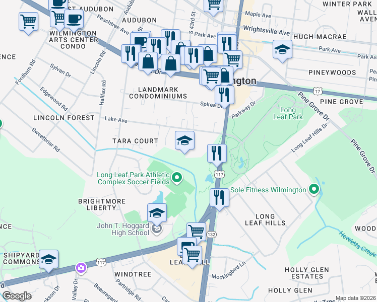 map of restaurants, bars, coffee shops, grocery stores, and more near 4306 Lake Ave in Wilmington