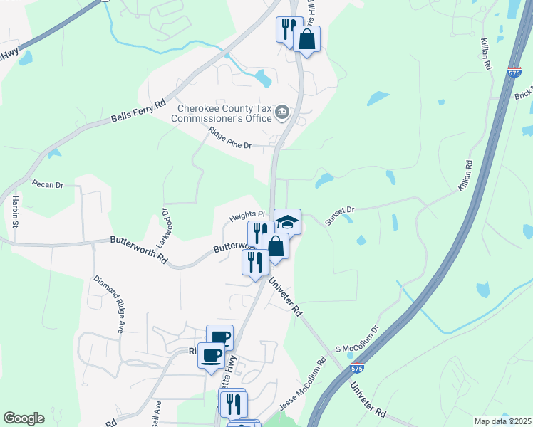 map of restaurants, bars, coffee shops, grocery stores, and more near 327 Heights Place in Canton