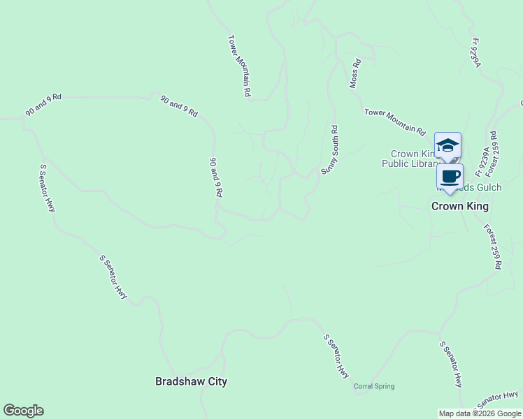 map of restaurants, bars, coffee shops, grocery stores, and more near 23637 Malnetta Road in Crown King