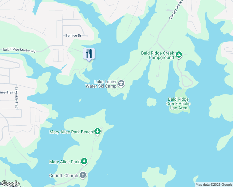 map of restaurants, bars, coffee shops, grocery stores, and more near 4250 Sinclair Shores Road in Cumming