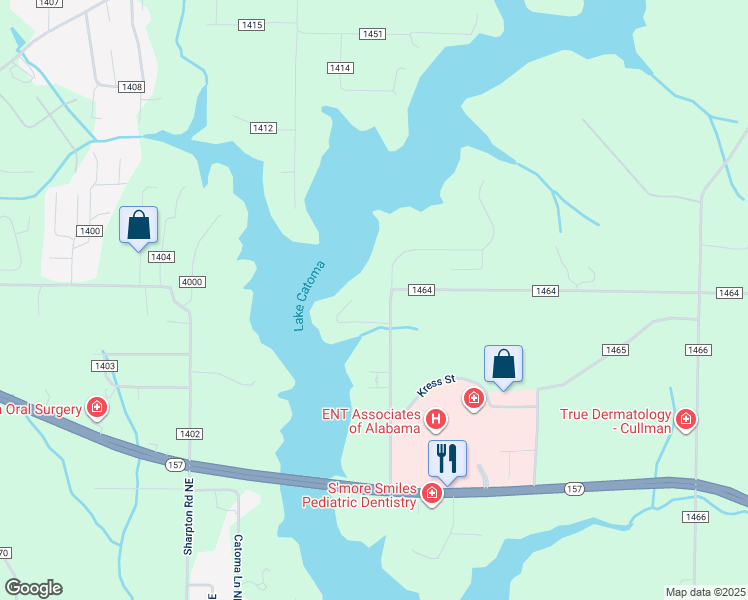 map of restaurants, bars, coffee shops, grocery stores, and more near 2021 Dahlke Drive in Cullman