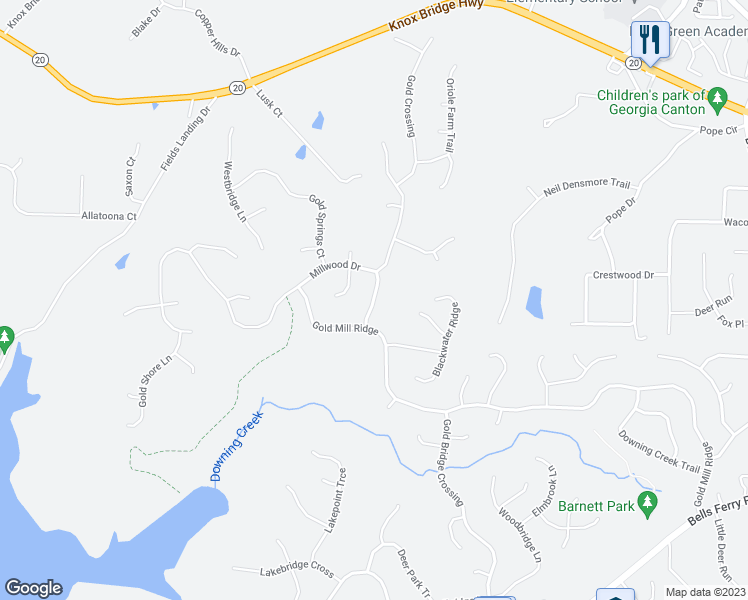 map of restaurants, bars, coffee shops, grocery stores, and more near 807 Mill Run Trail in Canton