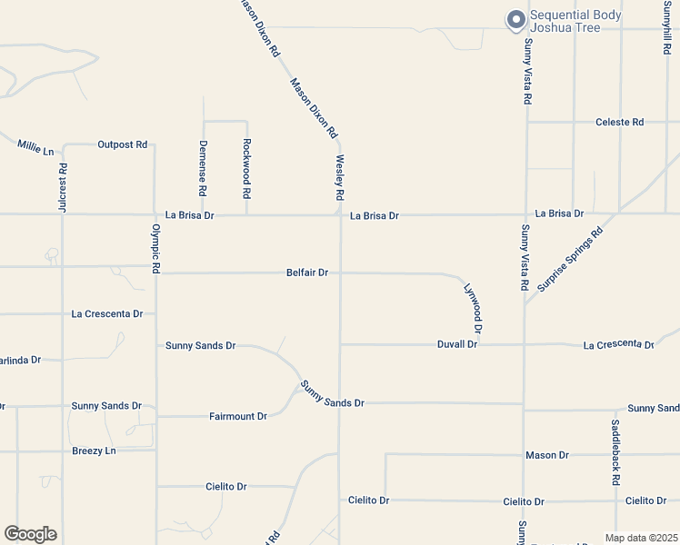 map of restaurants, bars, coffee shops, grocery stores, and more near Belfair Drive in Joshua Tree