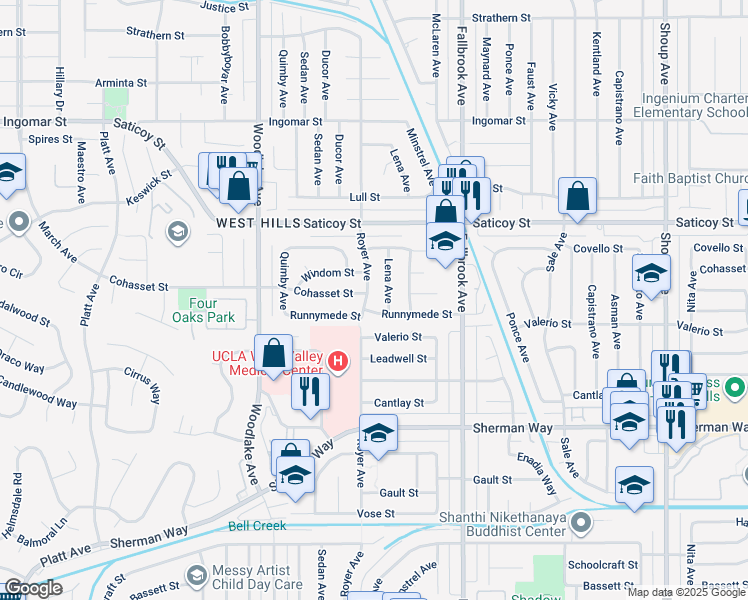 map of restaurants, bars, coffee shops, grocery stores, and more near 7446 Royer Avenue in Los Angeles