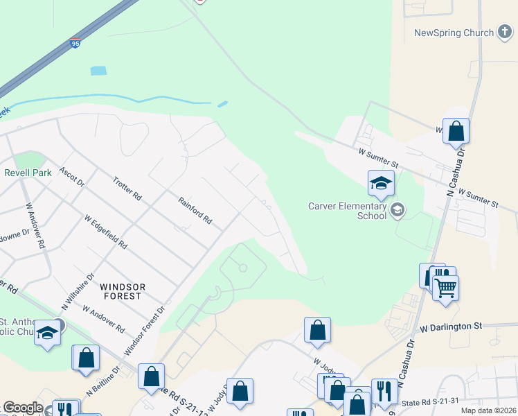 map of restaurants, bars, coffee shops, grocery stores, and more near 2493 Parsons Gate in Florence