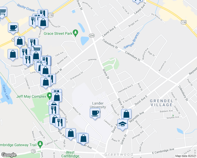 map of restaurants, bars, coffee shops, grocery stores, and more near 139 Ridgewood Circle in Greenwood