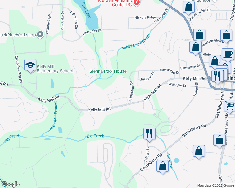 map of restaurants, bars, coffee shops, grocery stores, and more near 105 Wildwood Dr in Cumming