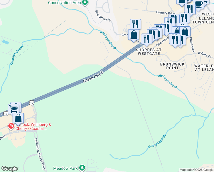 map of restaurants, bars, coffee shops, grocery stores, and more near in Leland