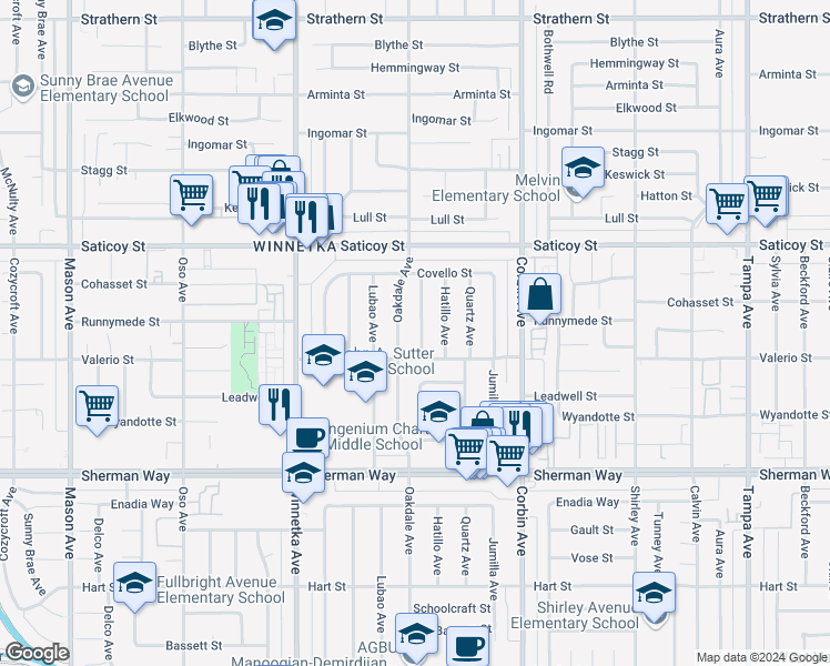 map of restaurants, bars, coffee shops, grocery stores, and more near 7427 Madora Avenue in Los Angeles
