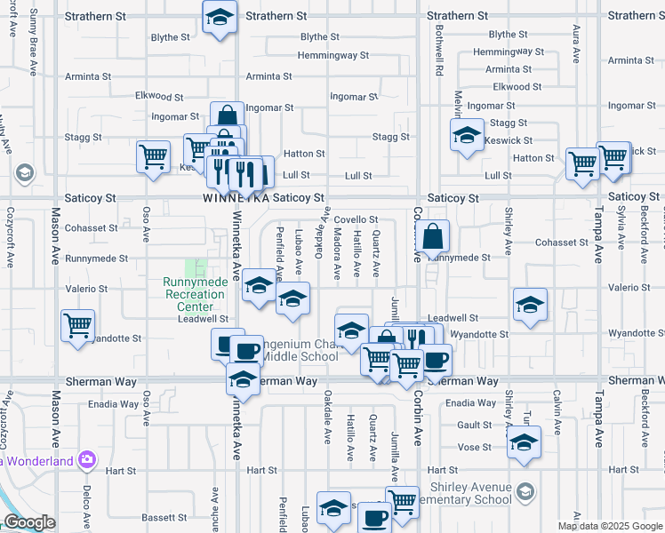 map of restaurants, bars, coffee shops, grocery stores, and more near 7427 Madora Avenue in Los Angeles