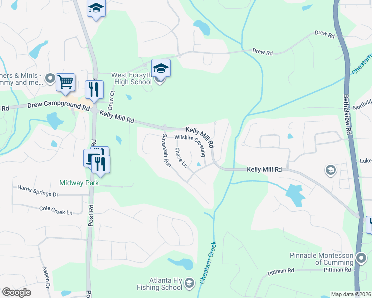 map of restaurants, bars, coffee shops, grocery stores, and more near 5075 Lloyd Lane in Cumming